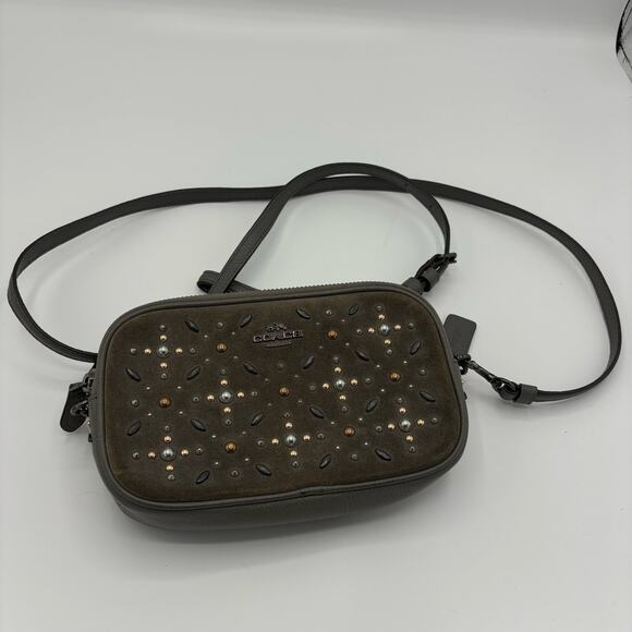 Coach Handbags - Coach Gunmetal Prairie Rivets pebbled leather and suede crossbody / clutch bag